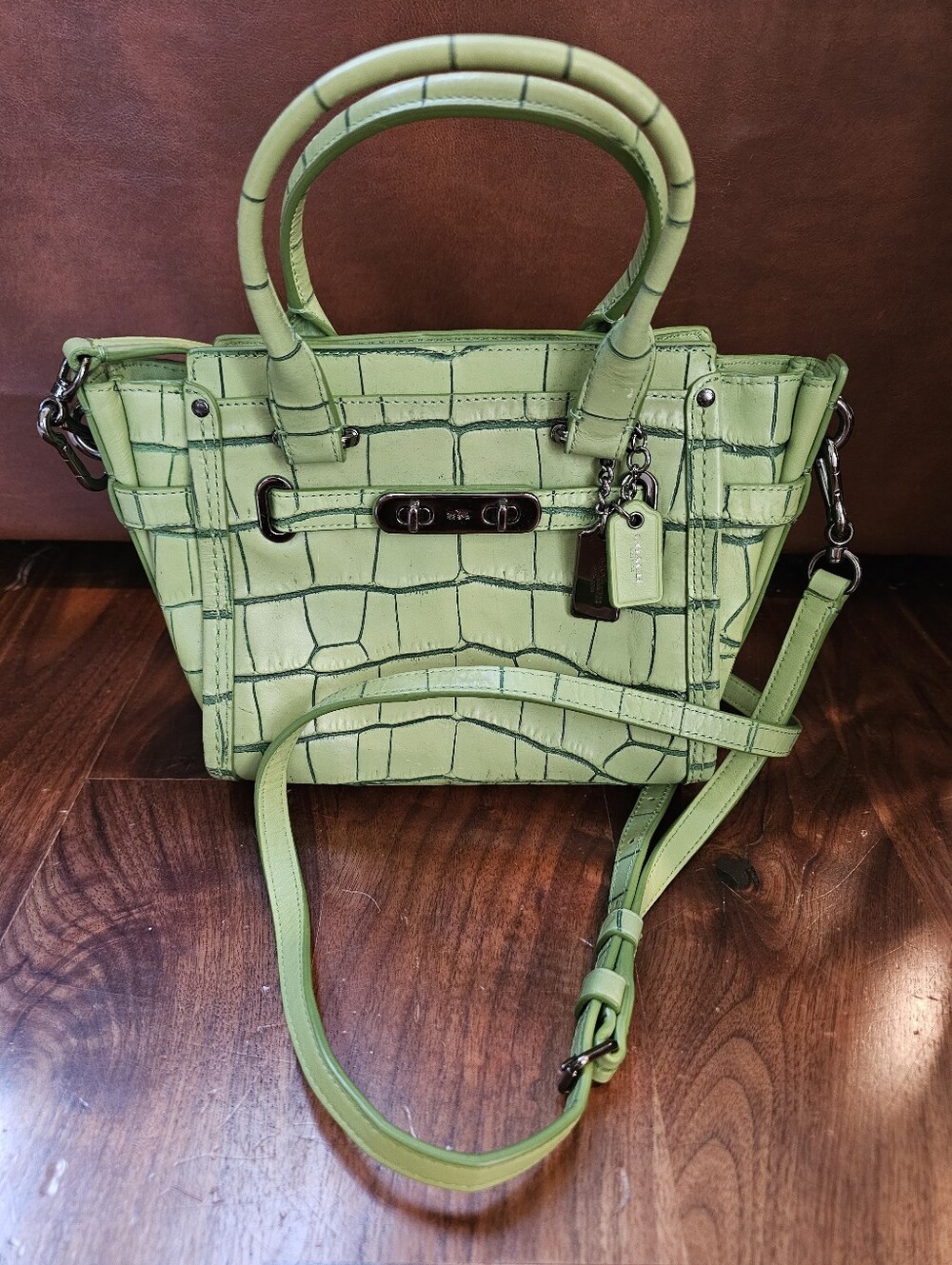 Coach Green Croc-Embossed Leather Mini Satchel Crossbody RARE